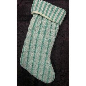 Cable Knit Beautiful Aqua & White Sweater Look Christmas Stocking